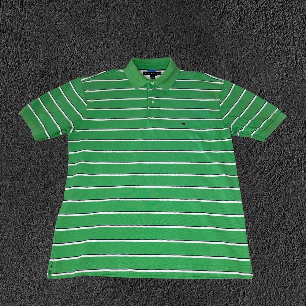 2005 Tommy Hilfiger Green/White Striped Polo